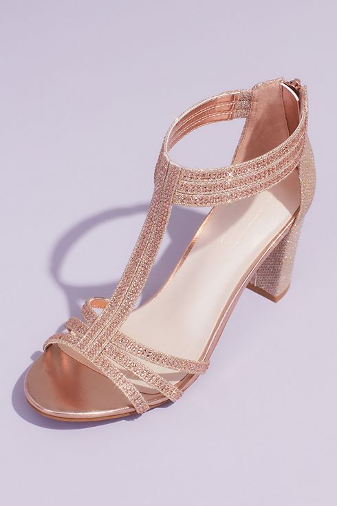 Glitter T-Strap Block Heel Sandals with Crystals Image 3