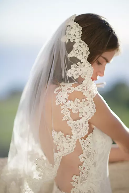 Freshwater Pearl and Alencon Lace Veil with Comb  Image 2