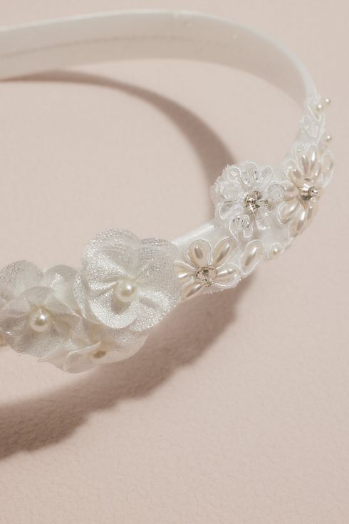 Floral Lace and Ribbon Rose Flower Girl Headband Image 2