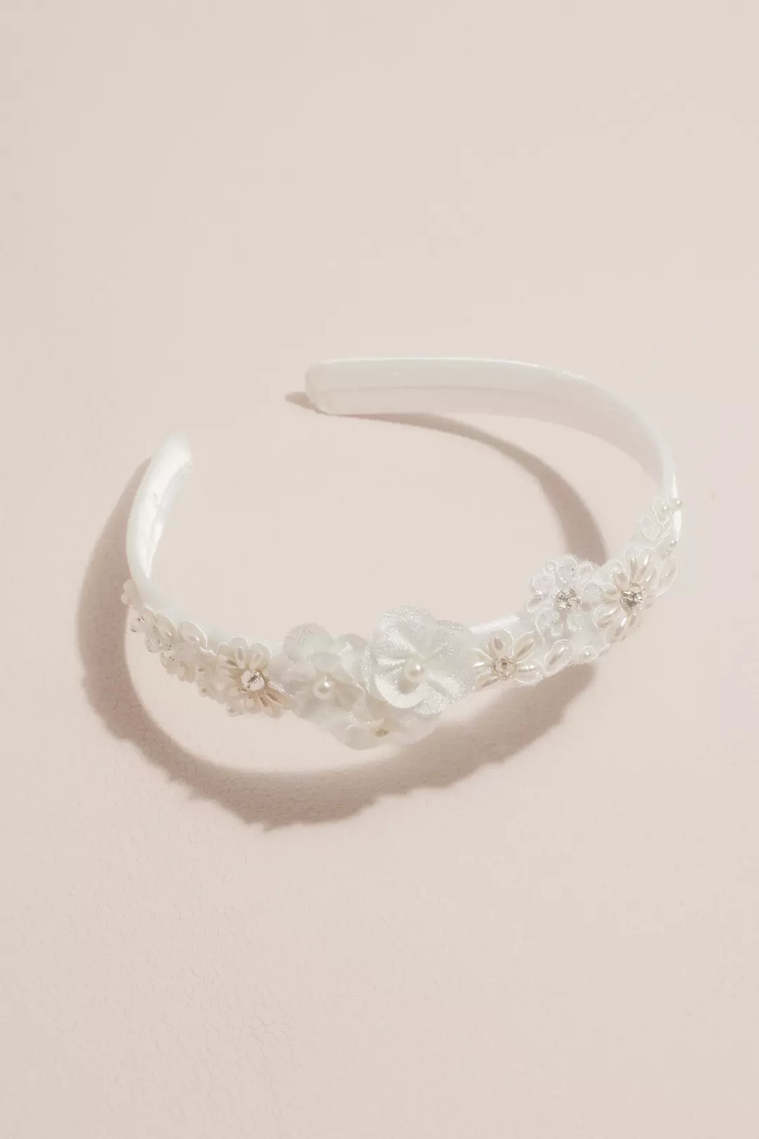 Floral Lace and Ribbon Rose Flower Girl Headband Image
