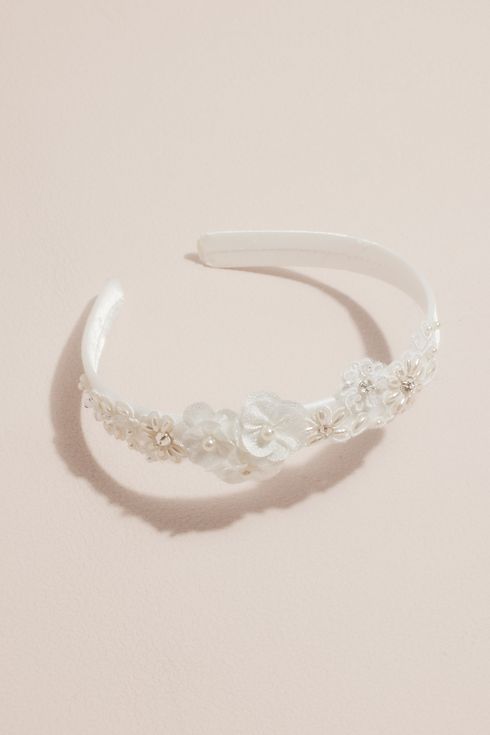 Floral Lace and Ribbon Rose Flower Girl Headband Image 1