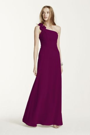 Floral Detailed One Shoulder Chiffon Dress | David's Bridal