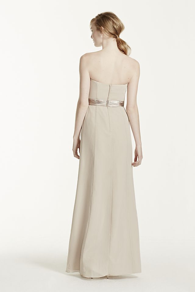 Long Strapless Dress with Front Ruffle Cascade Image 2