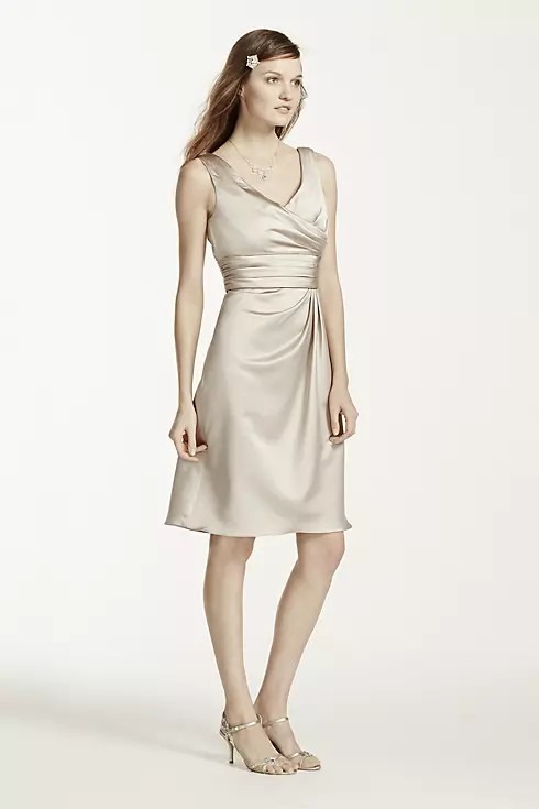 Short Sleeveless Satin Dress with Ruched Waist Image 3