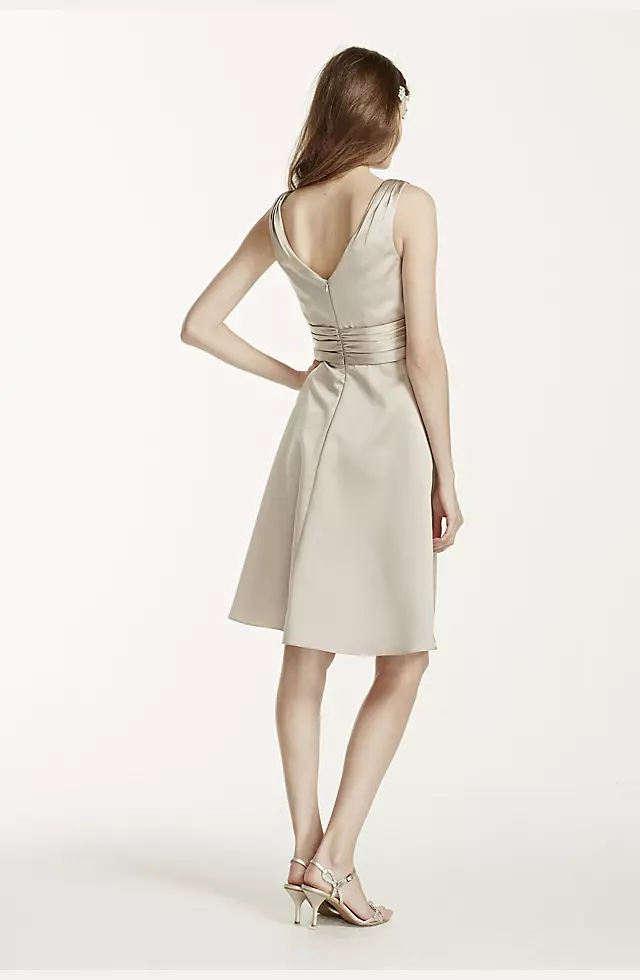 Short Sleeveless Satin Dress with Ruched Waist Image 2