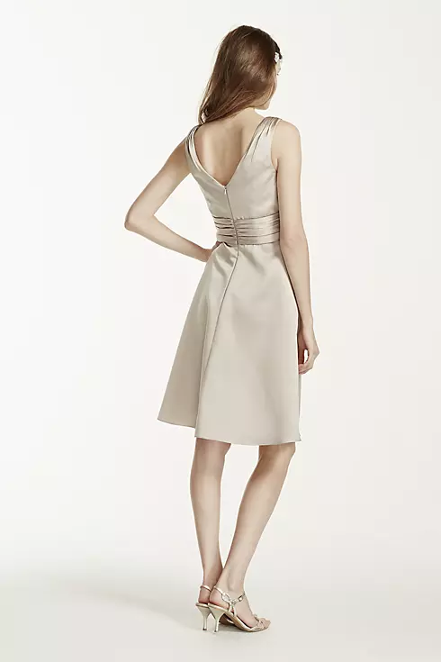 Short Sleeveless Satin Dress with Ruched Waist Image 2