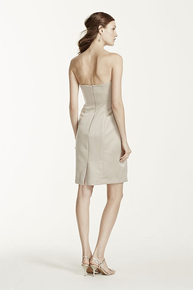 Short Strapless Satin Dress with Pleating Image 2