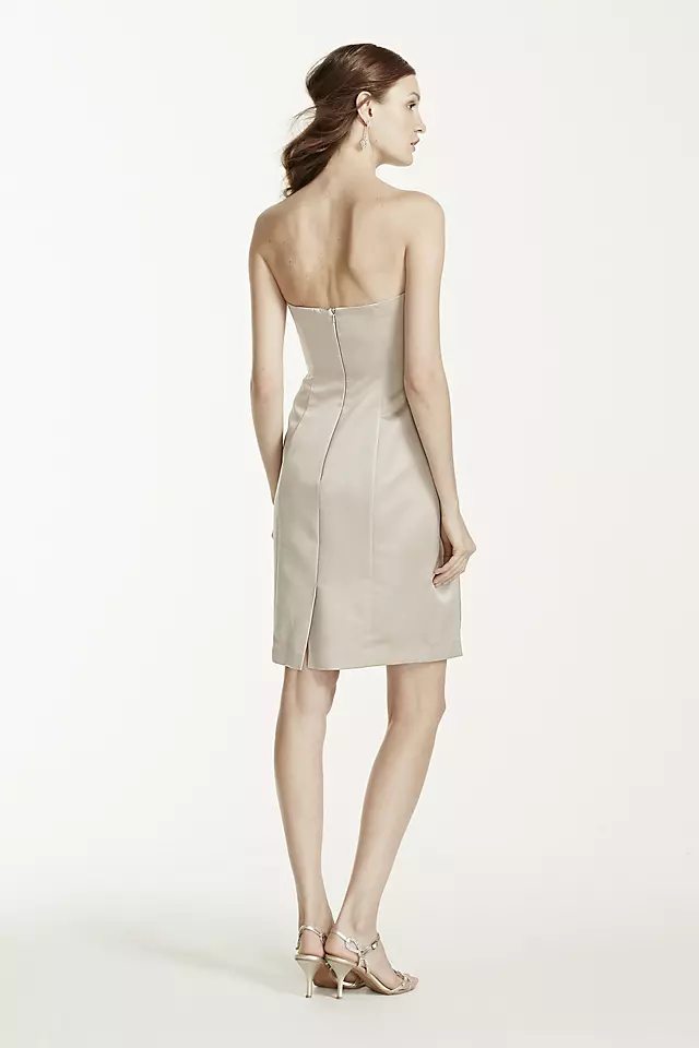 Short Strapless Satin Dress with Pleating Image 2