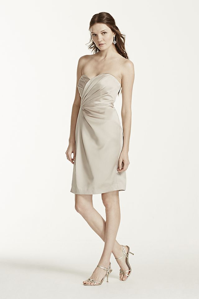 Short Strapless Satin Dress with Pleating Image 3