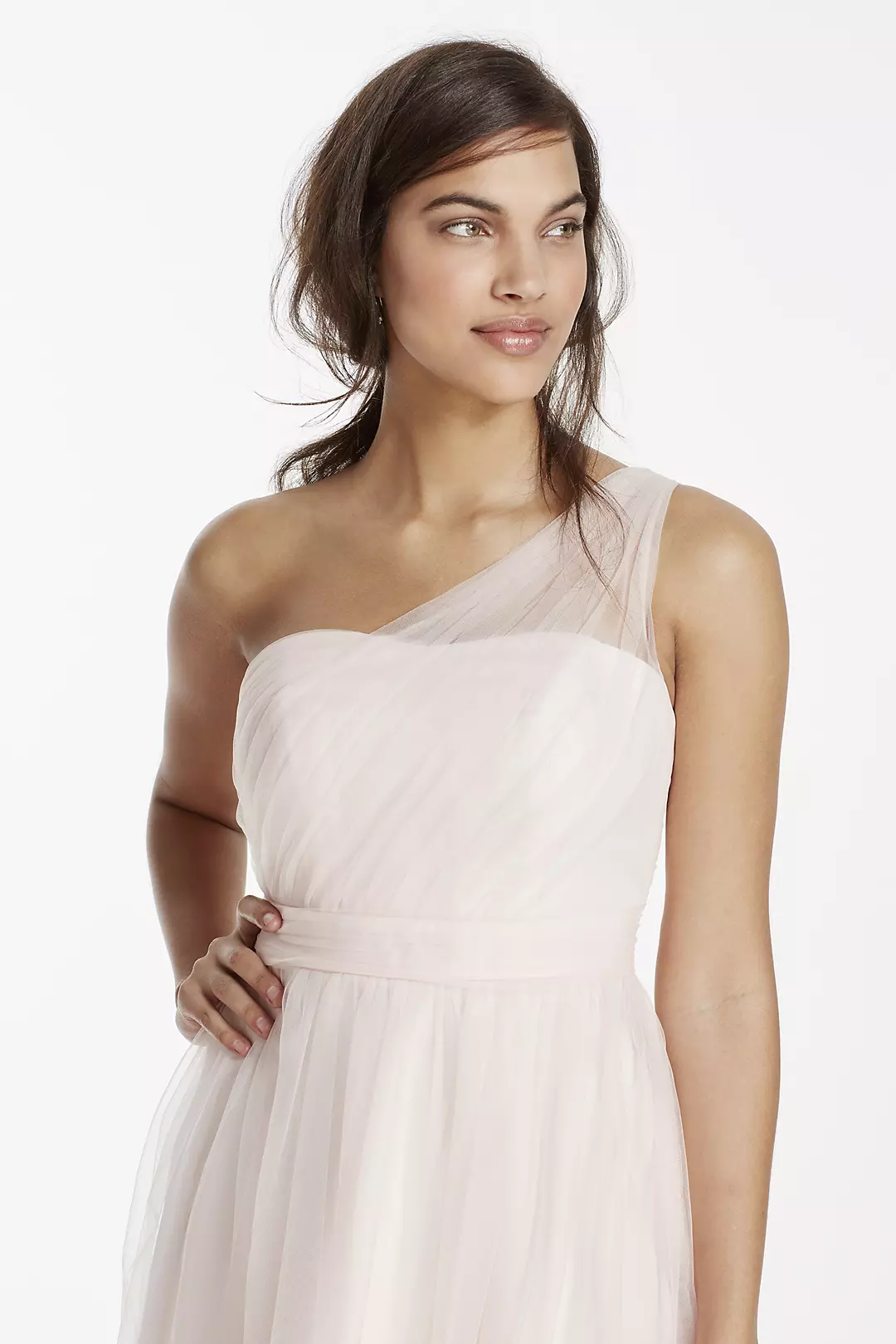 One Shoulder Tulle Short Bridesmaid Dress Image 3