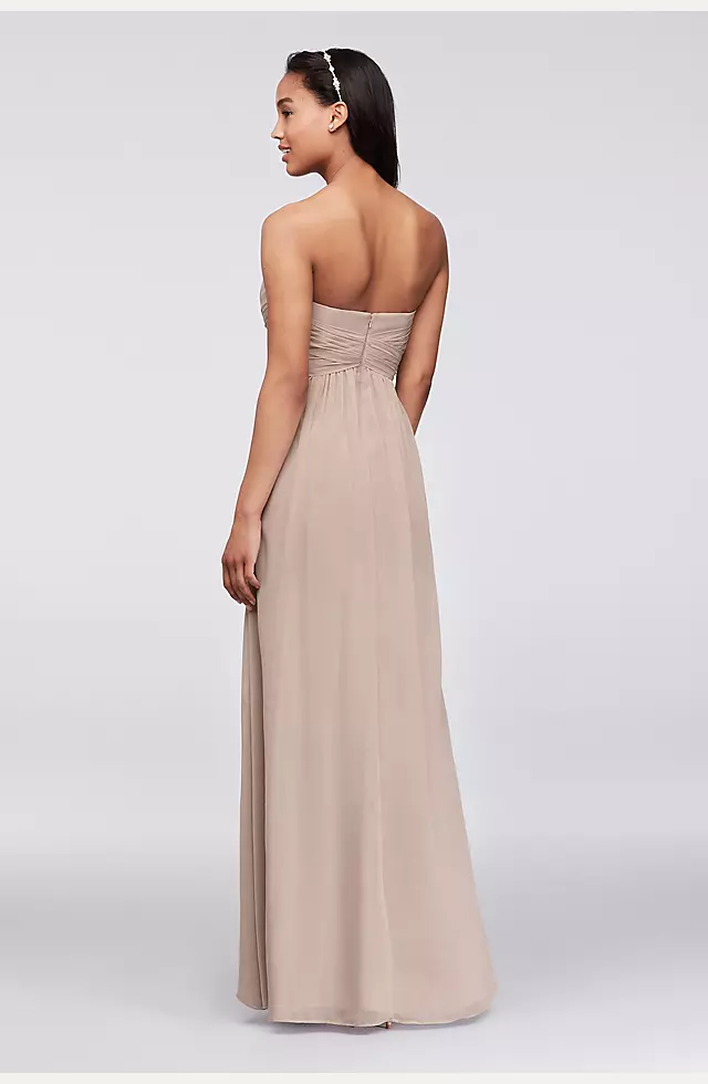 Long Strapless Chiffon Dress with Pleated Bodice Image 3