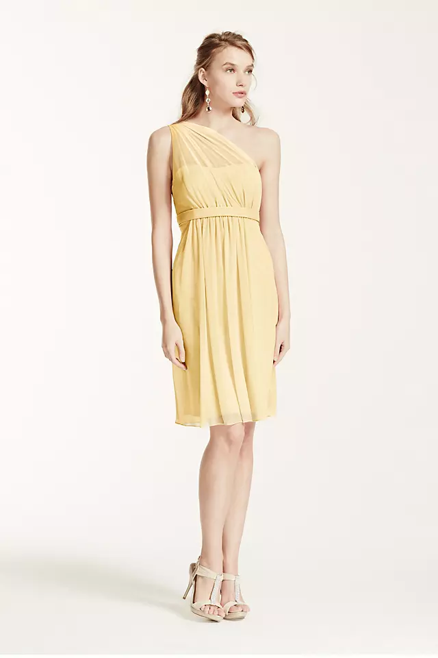 One Shoulder Short Dress with Illusion Neck Image