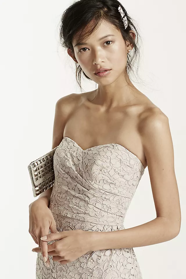 Short Strapless All Over Lace Dress  Image 5