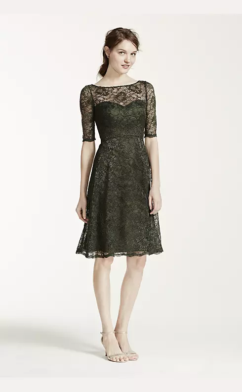 Short Lace Dress with Illusion Neck and Sleeves Image 1