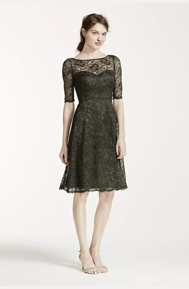 Short Lace Dress with Illusion Neck and Sleeves Image