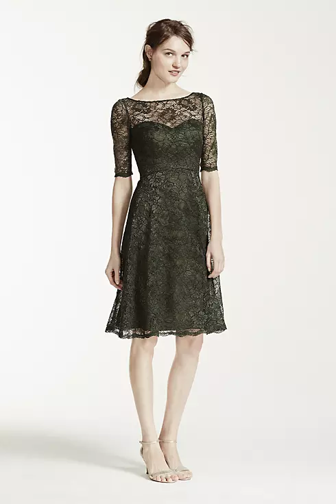 Short Lace Dress with Illusion Neck and Sleeves Image 1