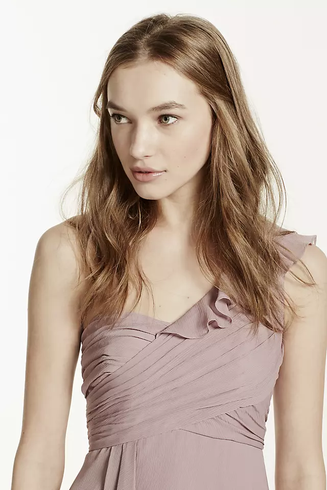 One Shoulder Chiffon Dress with Cascading Detail Image 6