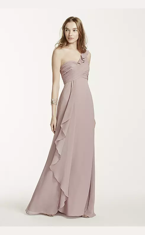 One Shoulder Chiffon Dress with Cascading Detail Image 2