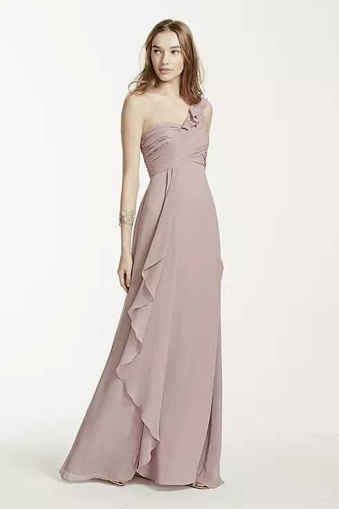 One Shoulder Chiffon Dress with Cascading Detail Image 2