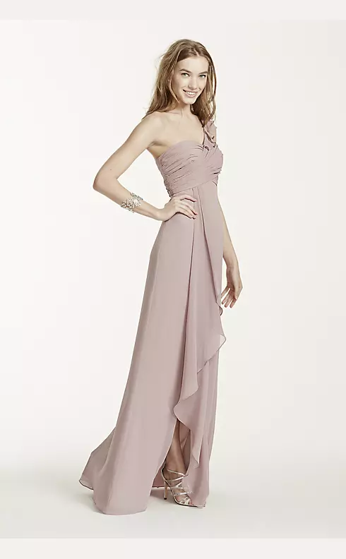 One Shoulder Chiffon Dress with Cascading Detail Image 5