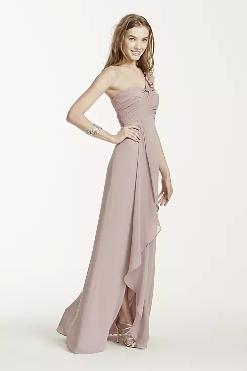 One Shoulder Chiffon Dress with Cascading Detail Image 5