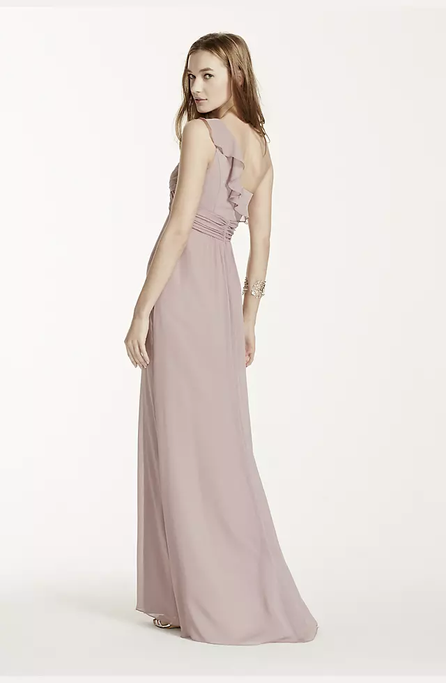 One Shoulder Chiffon Dress with Cascading Detail Image 3