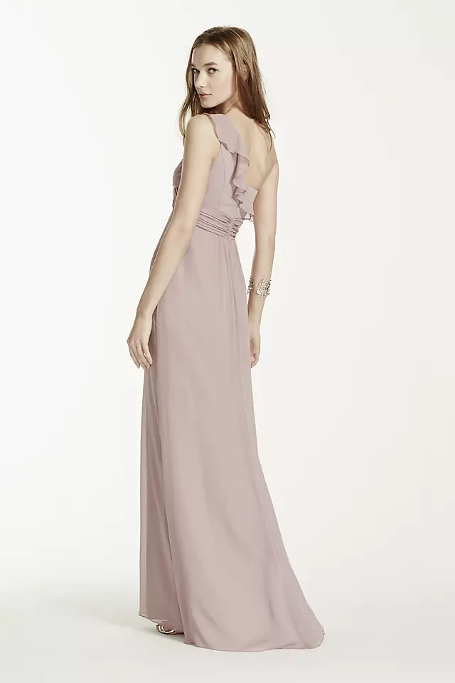 One Shoulder Chiffon Dress with Cascading Detail Image 3