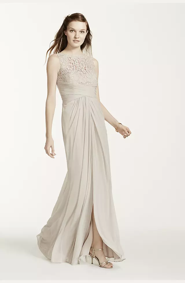 Sleeveless Long Mesh Dress with Corded Lace Image 3