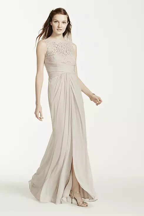 Sleeveless Long Mesh Dress with Corded Lace Image 3