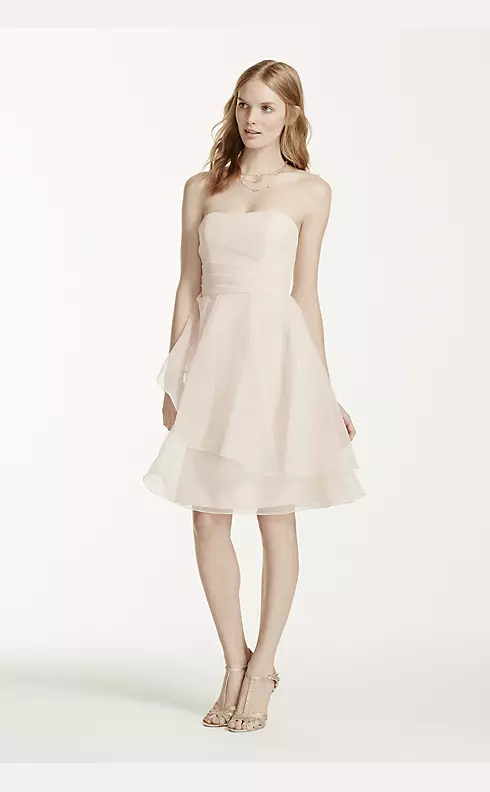 Short Strapless Organza Dress with Full Skirt Image 2