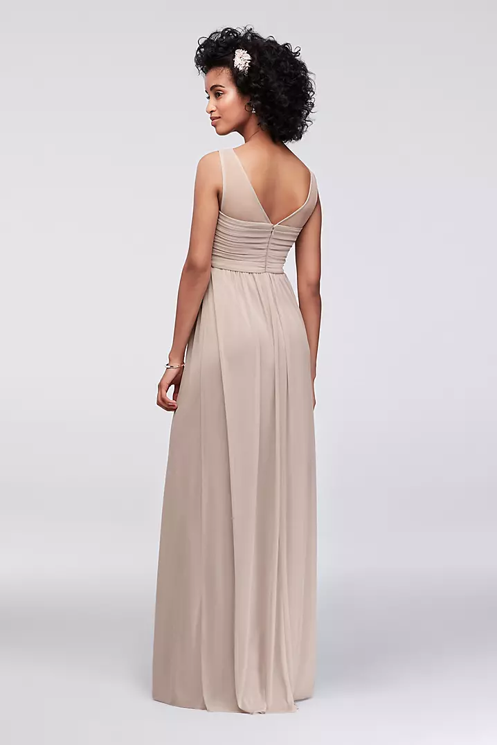 Long Mesh Dress with Illusion Sweetheart Neckline | David's Long Mesh Dress with Illusion Sweetheart Neckline | David's