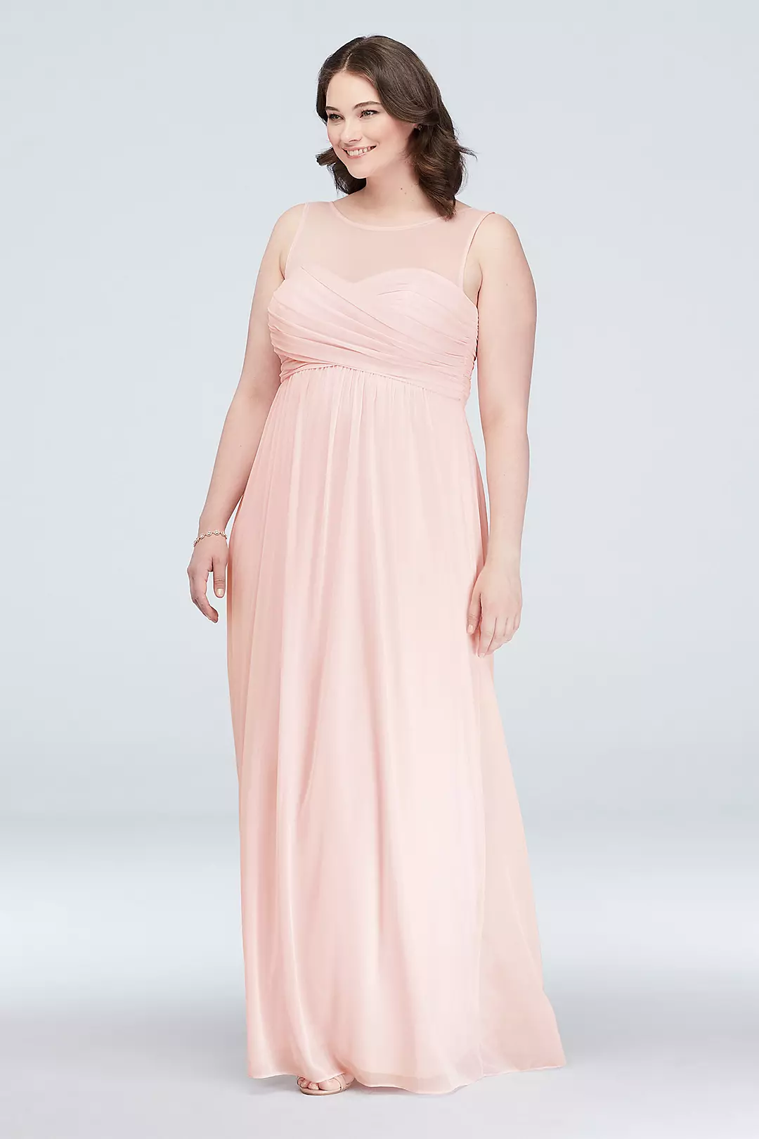 Long Mesh Dress with Illusion Sweetheart Neckline | David's Long Mesh Dress with Illusion Sweetheart Neckline | David's