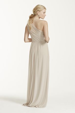 David's bridal long mesh one shoulder best sale