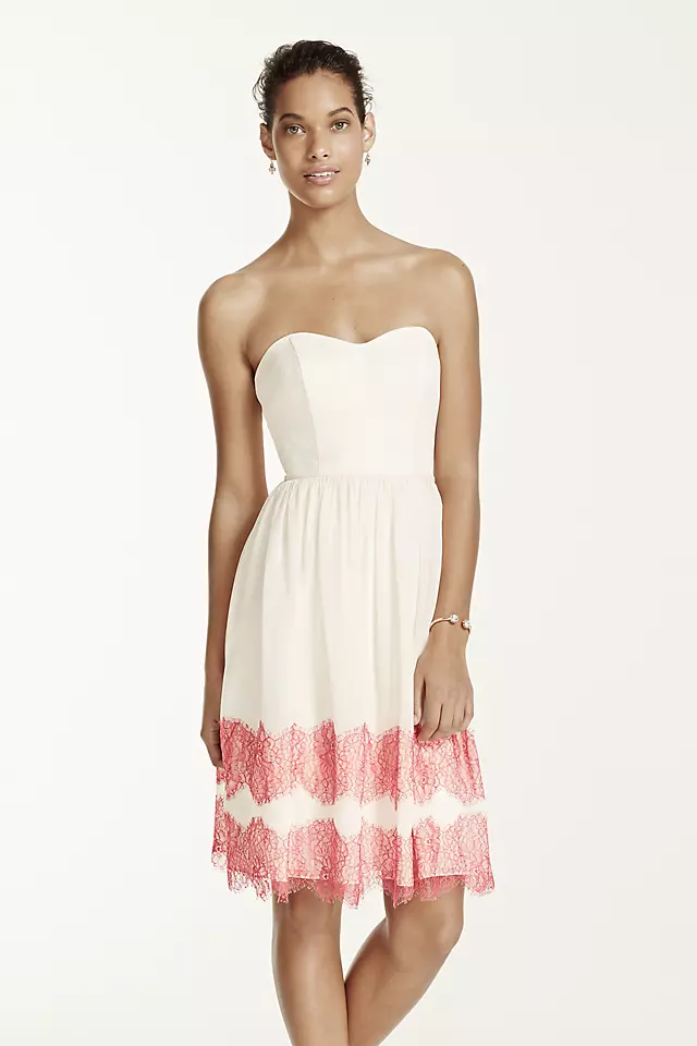 Short Crinkle Chiffon Dress with Lace Hemline Image 4