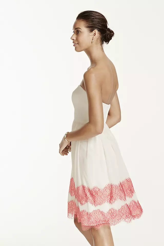 Short Crinkle Chiffon Dress with Lace Hemline Image 3
