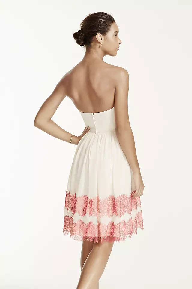 Short Crinkle Chiffon Dress with Lace Hemline Image 2