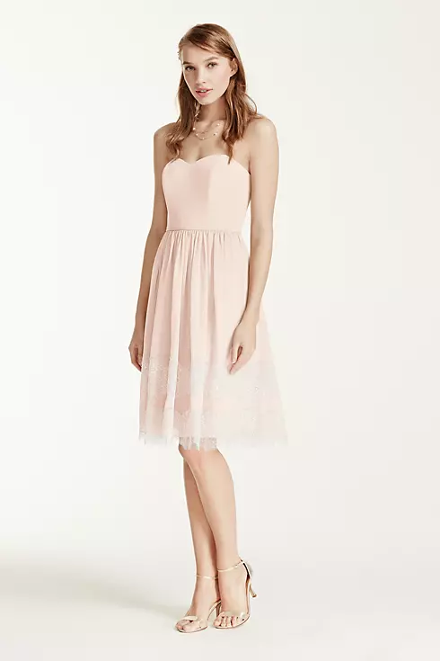 Short Crinkle Chiffon Dress with Lace Hemline Image 1