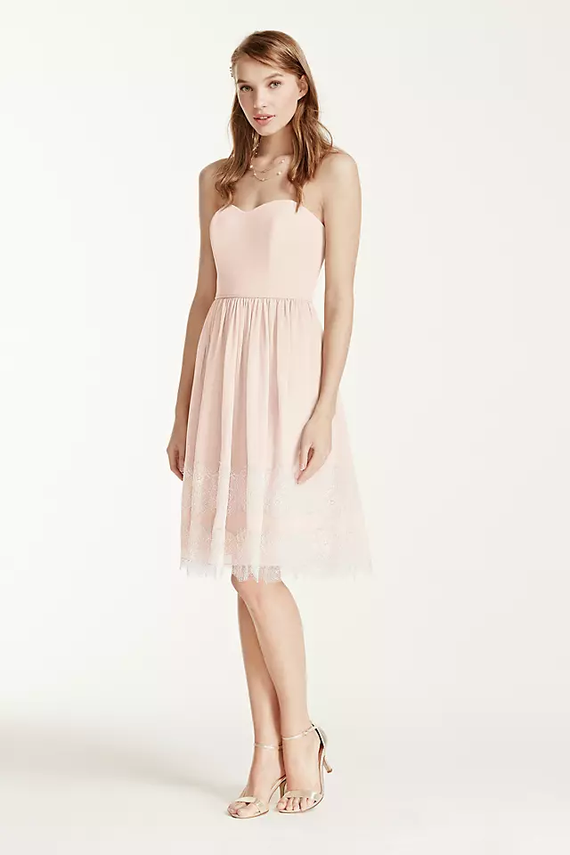 Short Crinkle Chiffon Dress with Lace Hemline Image