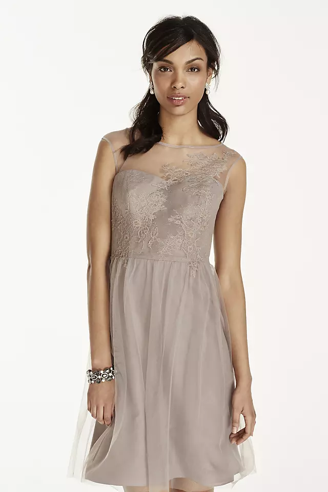 Short Tulle Dress with Illusion Lace Neckline Image 4