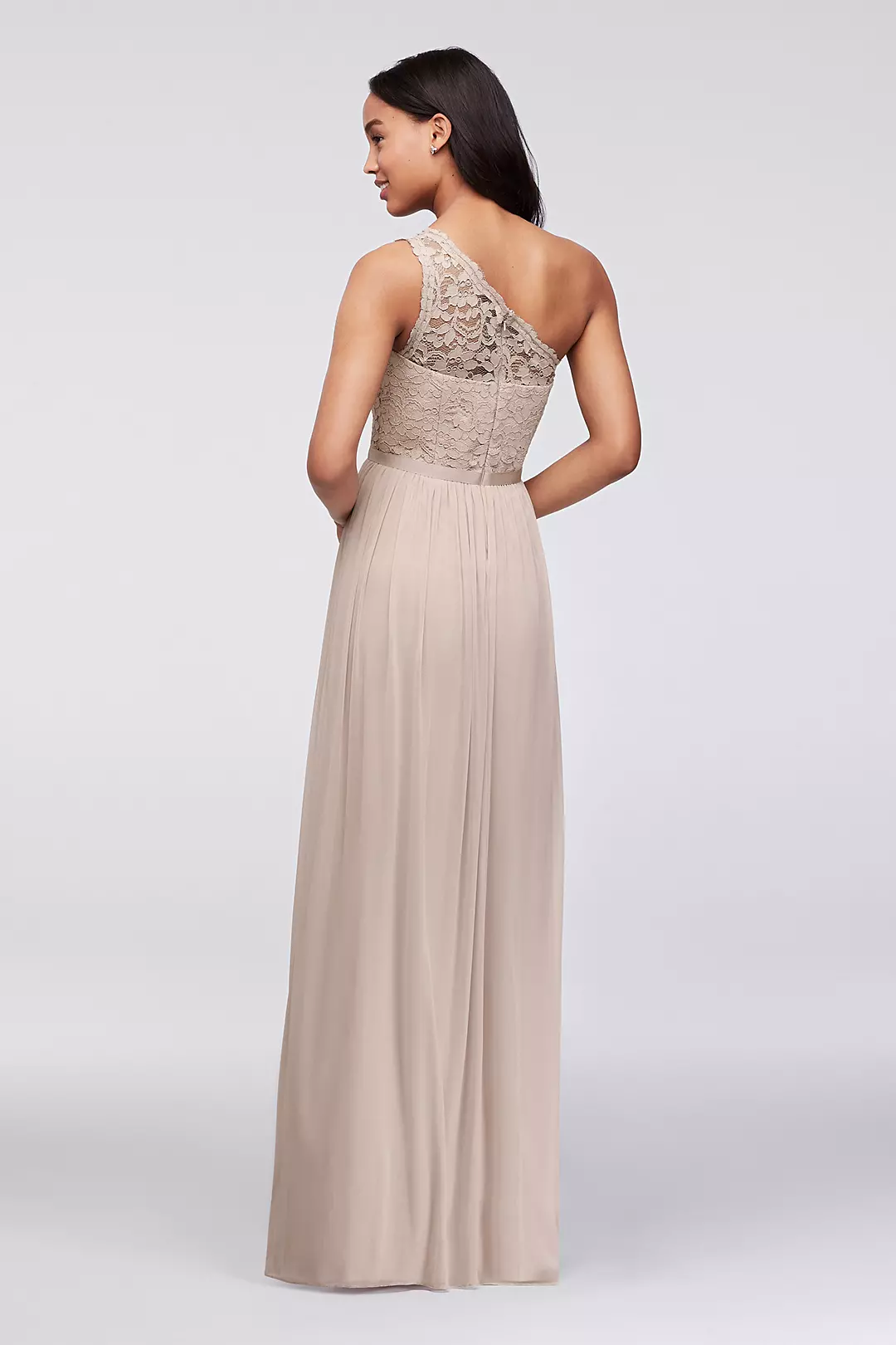 Long One Shoulder Lace Bridesmaid Dress | David's Bridal Long One Shoulder Lace Bridesmaid Dress | David's Bridal