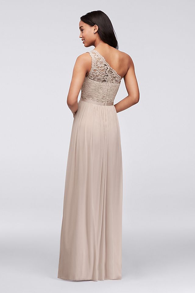 One Shoulder Long Lace Bridesmaid Dress Image 3