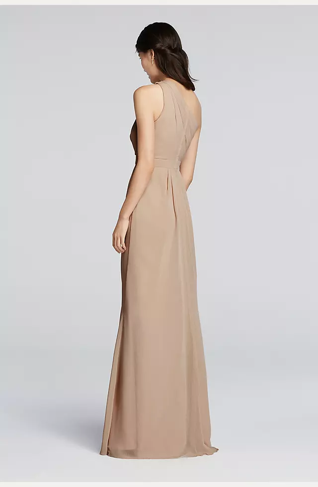 Long One-Shoulder Crinkle Chiffon Dress Image 2