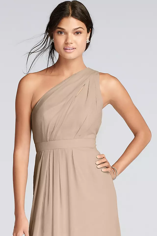 Long One-Shoulder Crinkle Chiffon Dress Image 3