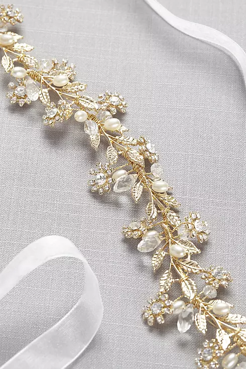 Golden Vine Sash with Crystals and Pearls Image 2