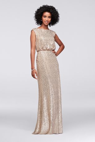 david's bridal rose gold sequin dress