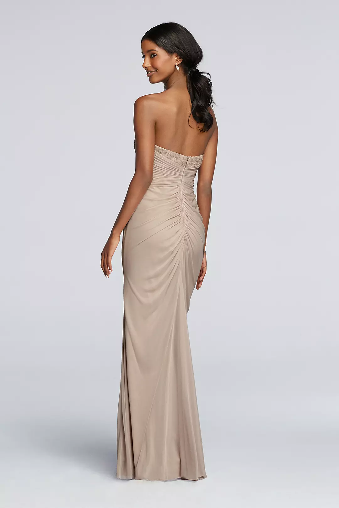 Strapless Mesh and Lace Dress with Pleated Waist  Image 2