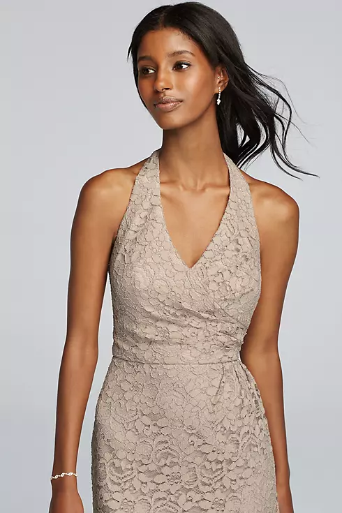 Short Allover Lace Halter Dress with Scalloped Hem Image 3