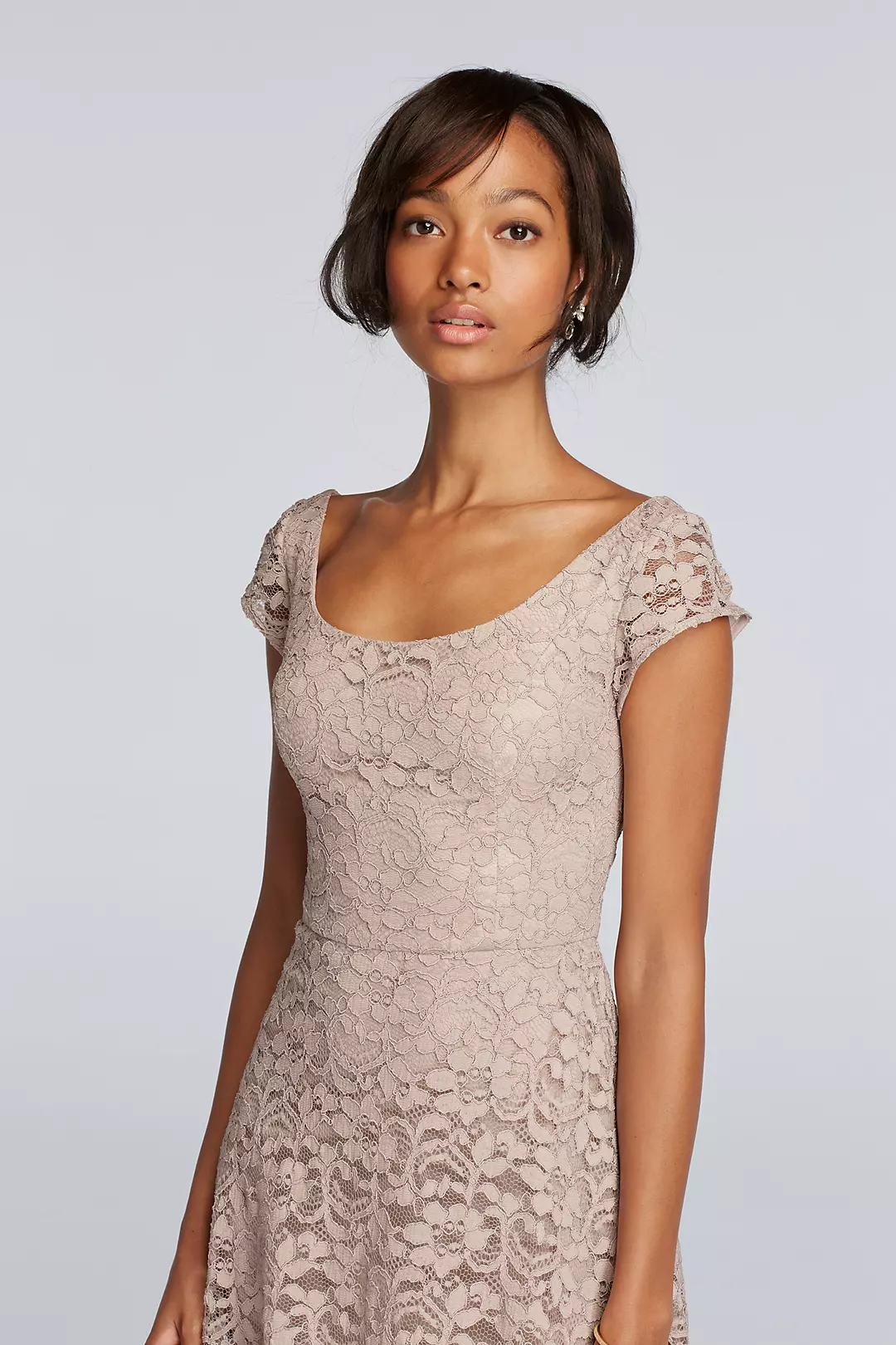 Short Lace Bridesmaid Dress with Cap Sleeves Image 3