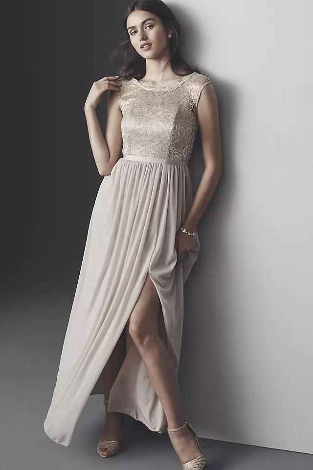 Lace Bridesmaid Dress with Long Mesh Skirt Image 6