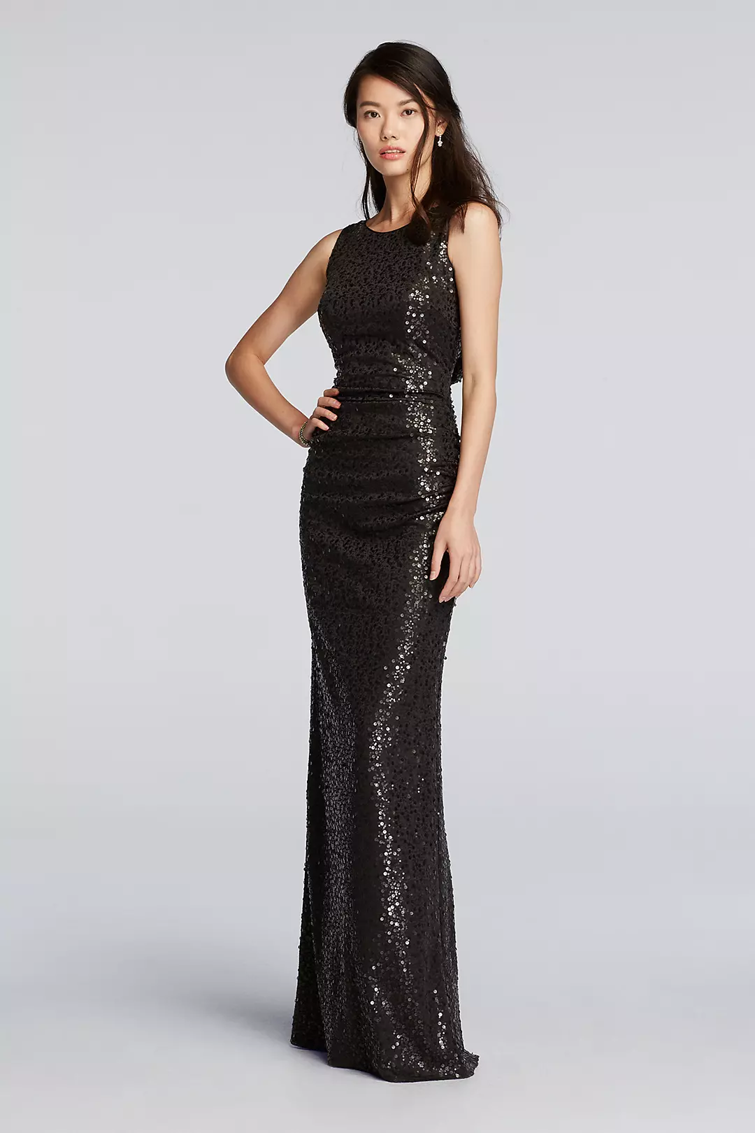 Long Sequin Tank Dress with Cowl Back Image